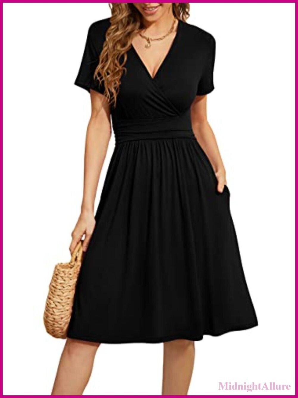Short Sleeve V-Neck Floral Dress with Pockets